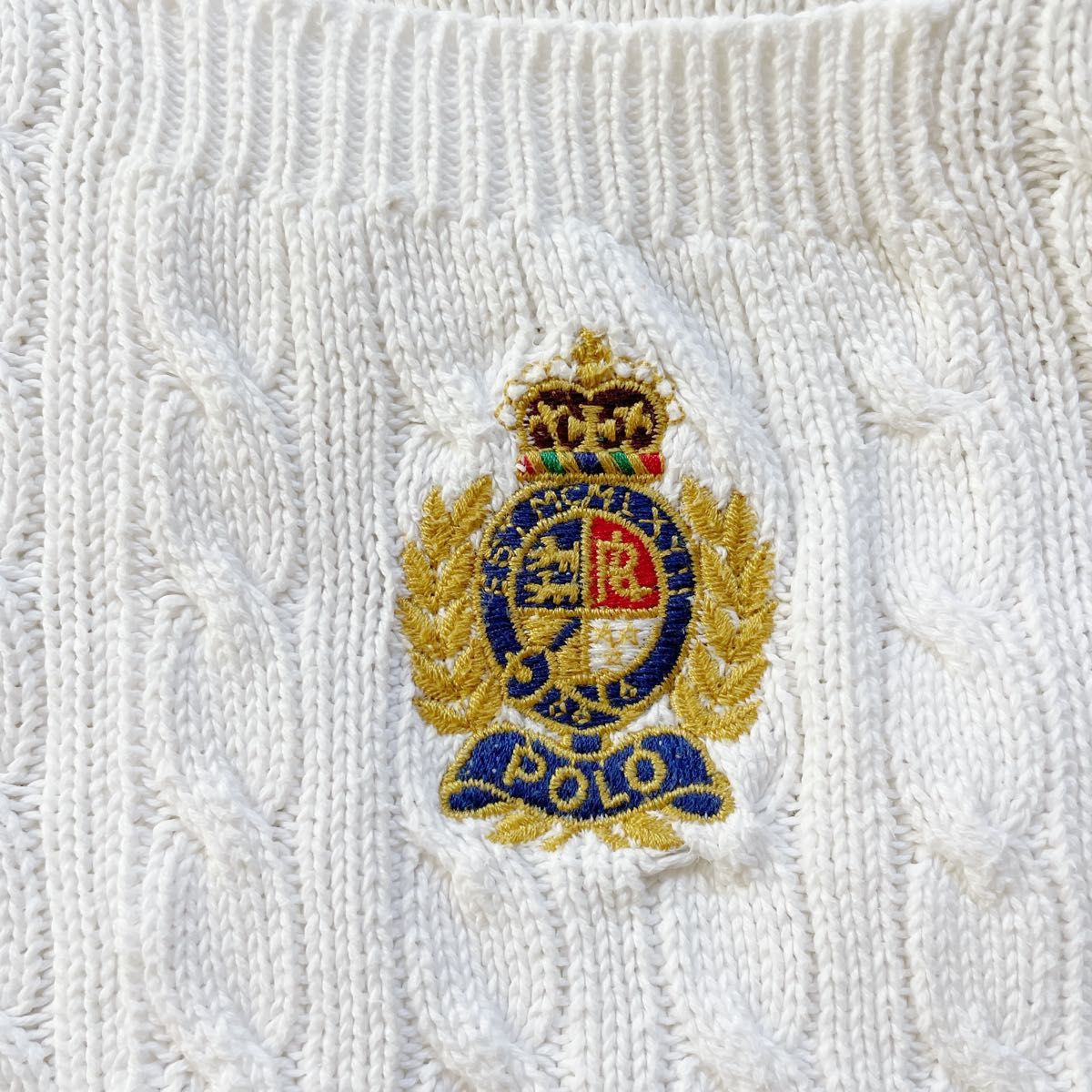 ラルフローレン ケーブルニット ポロシャツ 白 L ロゴ 刺繍 半袖 ラルフローレン ケーブルニット ポロシャツ 白 L ロゴ 刺繍 半袖