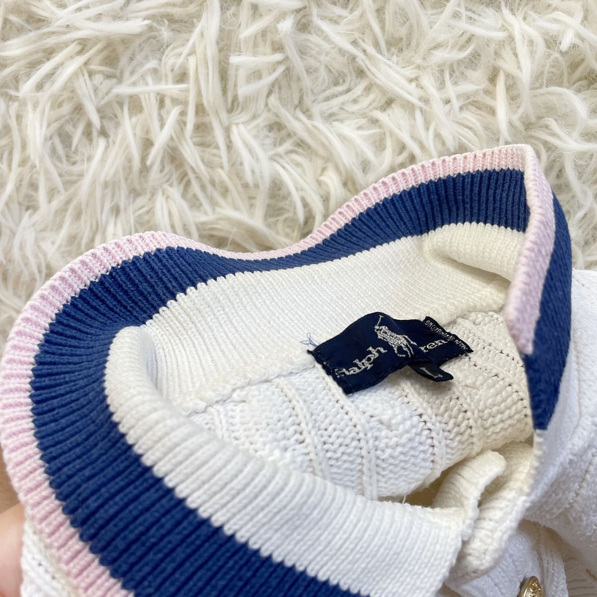 ラルフローレン ケーブルニット ポロシャツ 白 L ロゴ 刺繍 半袖 ラルフローレン ケーブルニット ポロシャツ 白 L ロゴ 刺繍 半袖