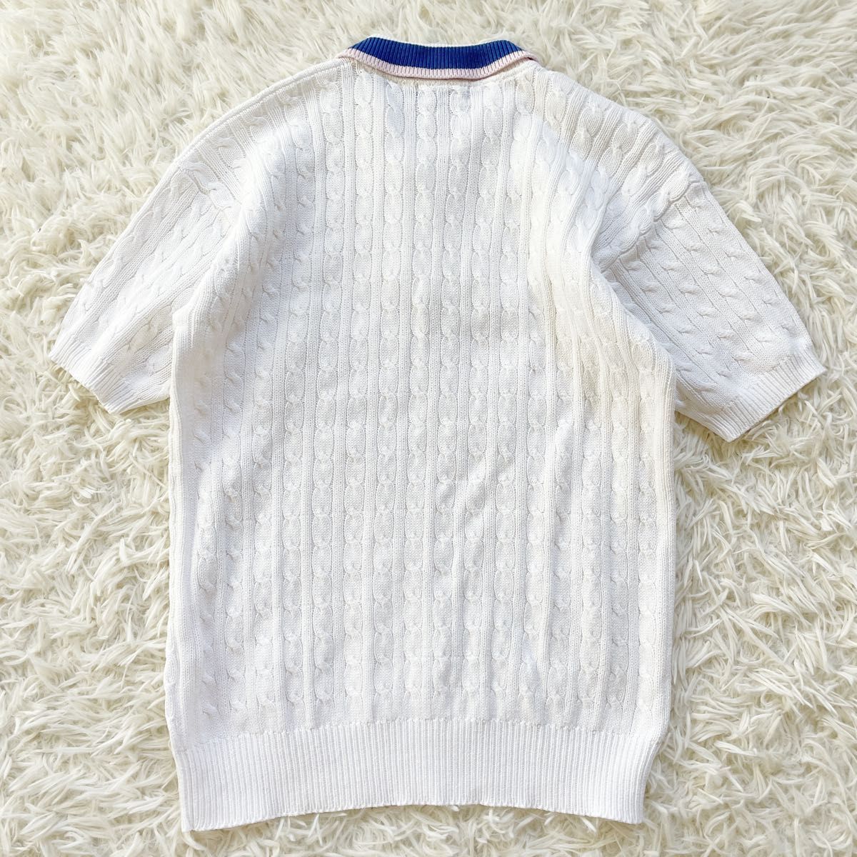 ラルフローレン ケーブルニット ポロシャツ 白 L ロゴ 刺繍 半袖 ラルフローレン ケーブルニット ポロシャツ 白 L ロゴ 刺繍 半袖