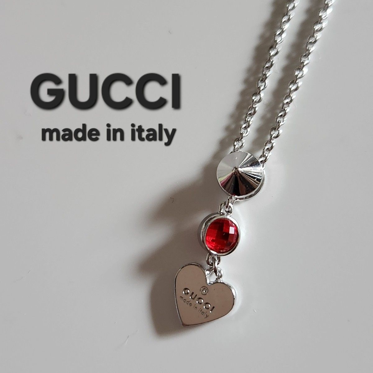 極上美品 GUCCI グッチ ネックレス シルバー ハート レッド 極上美品 GUCCI グッチ ネックレス シルバー ハート レッド