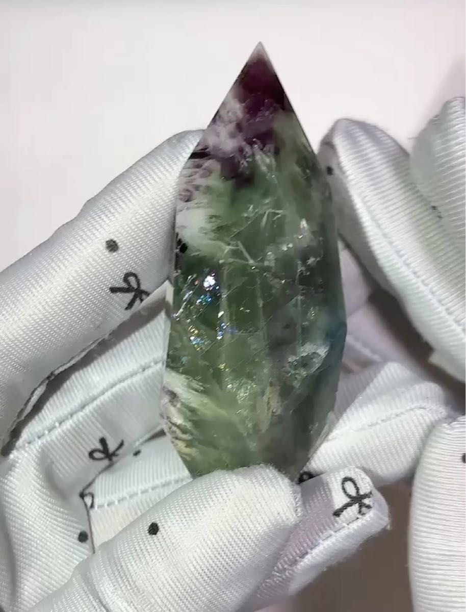 【82】天然石 グリーンパープルフローライト ダイヤ縦77.3㎜ ×横25.4.㎜×厚み×25㎜ パワーストーン