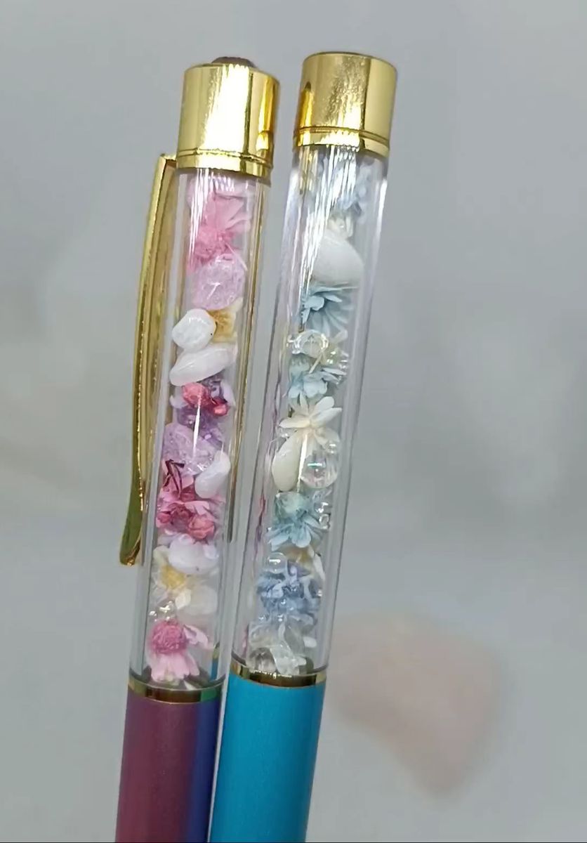 幸運を呼ぶ花と天然石のボールペン 2本セット 水晶 ムーンストーン マザーオブパール パワーストーン 母の日 ギフト プレゼント