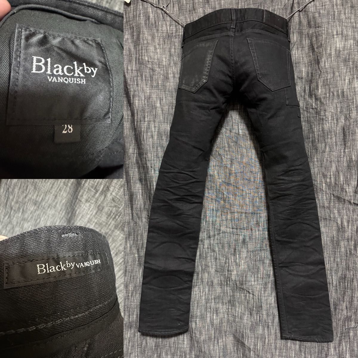 BLACK by VANQUISH レザー ダメージ加工デニム スキニー 日本製 BLACK by VANQUISH レザー ダメージ加工デニム スキニー 日本製