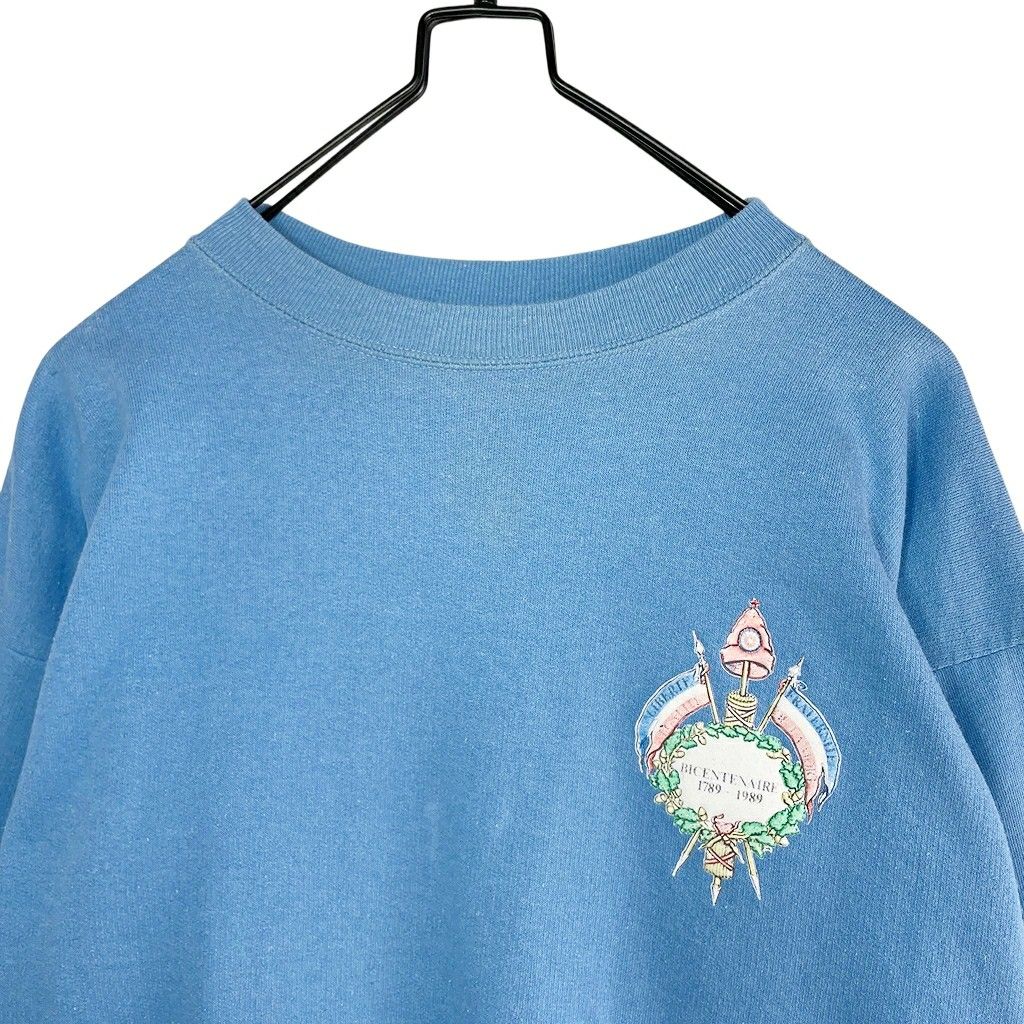 80s フランス製 ダメージ エンブレム スウェット 青 L ユーロ 80s フランス製 ダメージ エンブレム スウェット 青 L ユーロ
