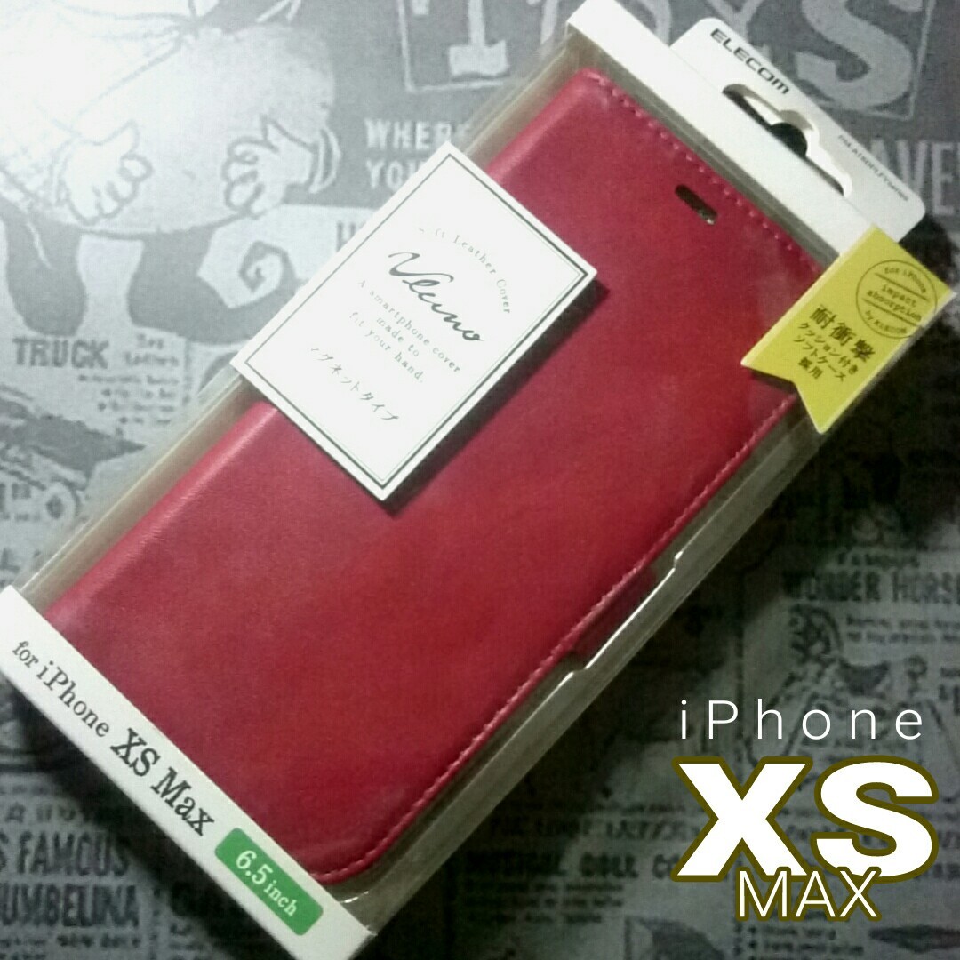 PUレザー手帳型ケース赤◆iPhoneXS Max