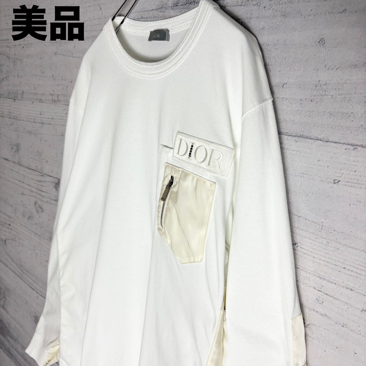 美品 Dior×sacai サイドスリット ナイロン切替 長袖Tシャツ L 美品 Dior×sacai サイドスリット ナイロン切替 長袖Tシャツ L
