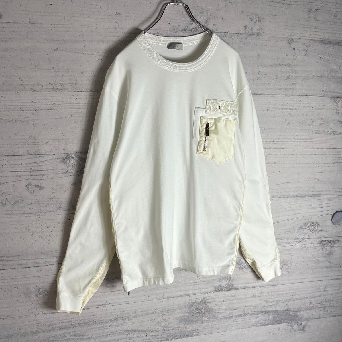 美品 Dior×sacai サイドスリット ナイロン切替 長袖Tシャツ L 美品 Dior×sacai サイドスリット ナイロン切替 長袖Tシャツ L