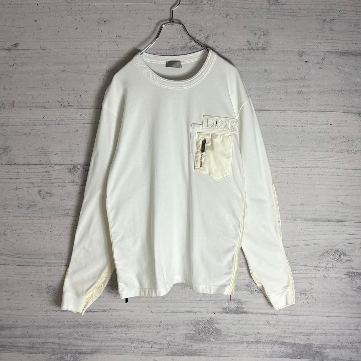 美品 Dior×sacai サイドスリット ナイロン切替 長袖Tシャツ L 美品 Dior×sacai サイドスリット ナイロン切替 長袖Tシャツ L