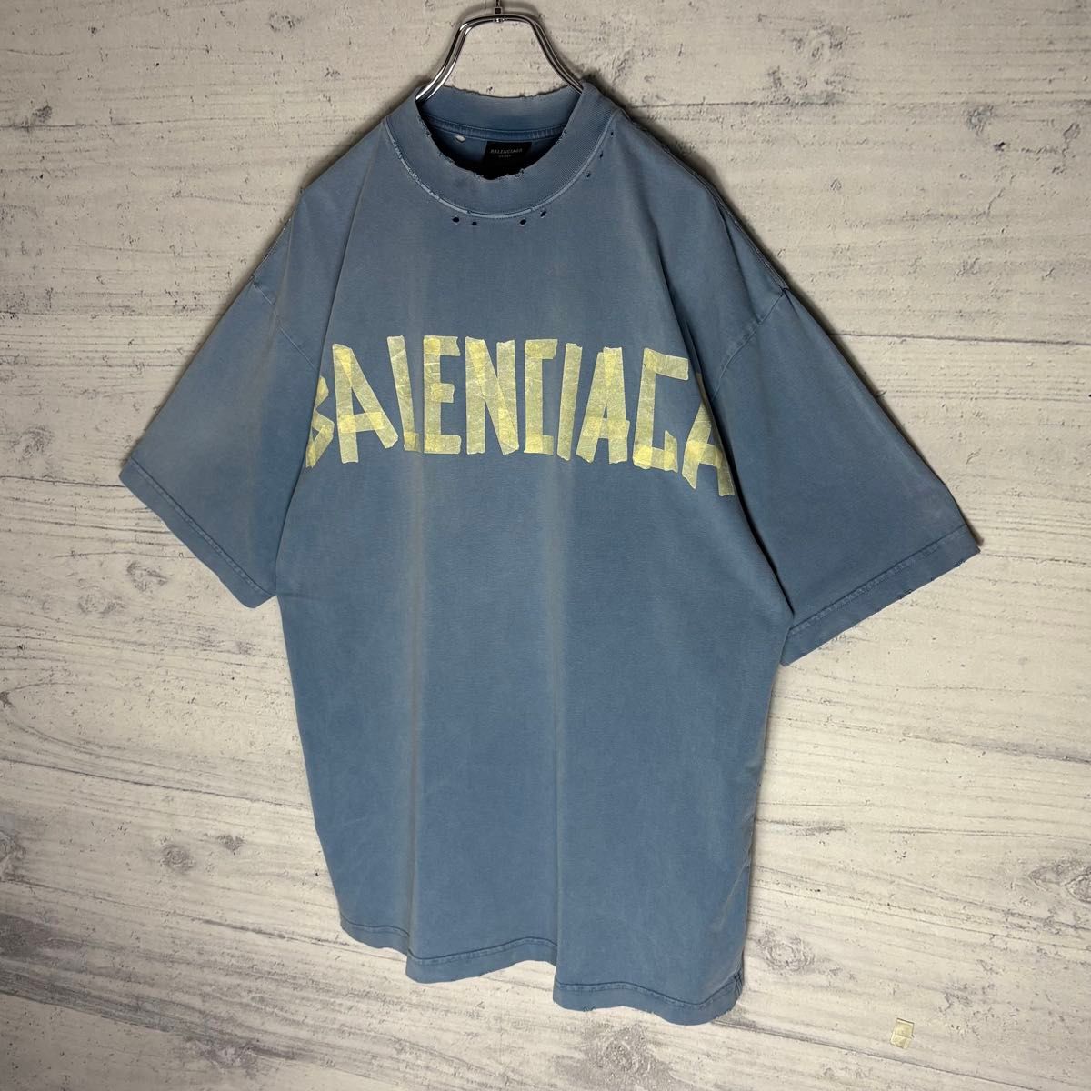 美品 大人気 バレンシアガ テープロゴ Tシャツ L相当 オーバー 美品 大人気 バレンシアガ テープロゴ Tシャツ L相当 オーバー
