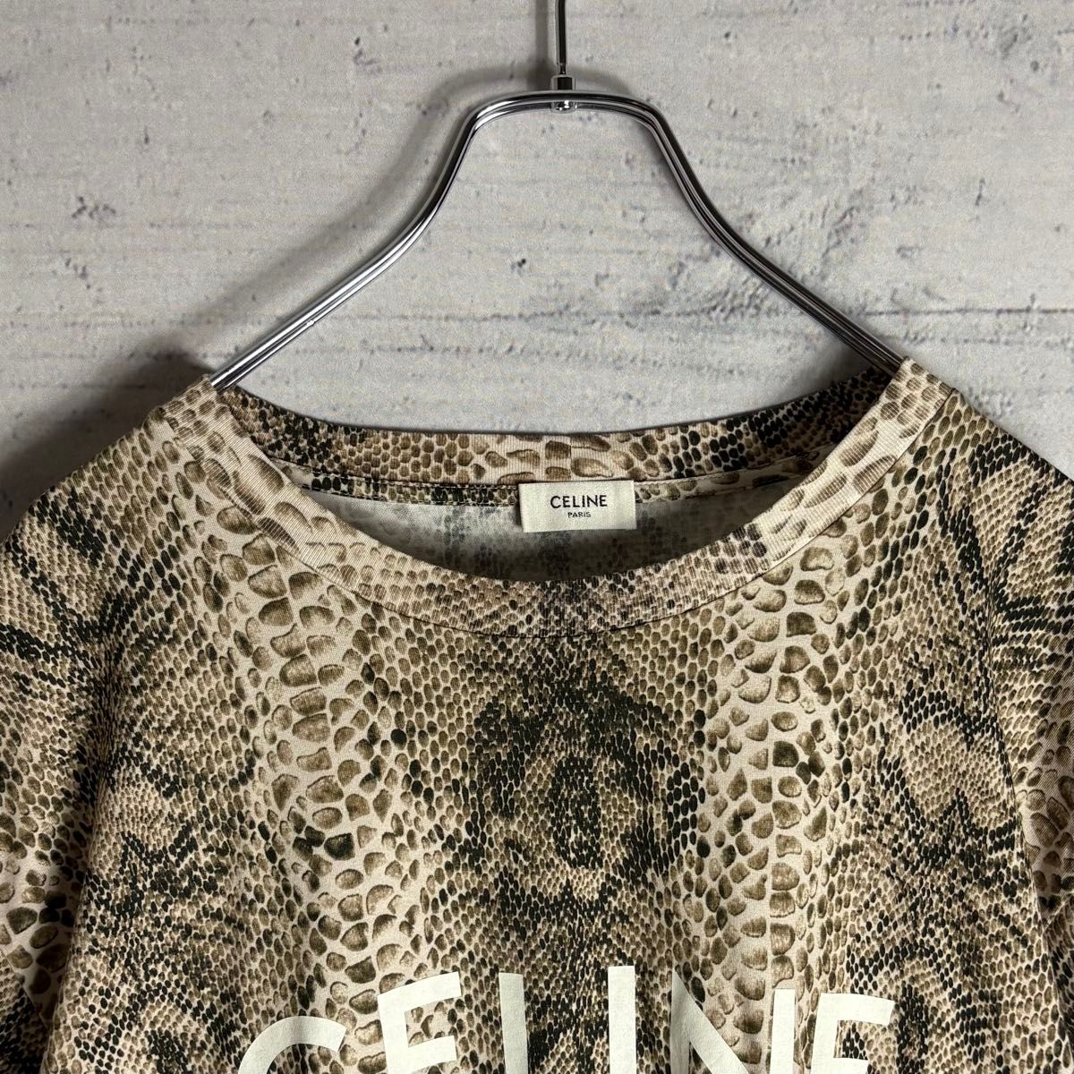 未使用級 CELINE パイソン柄 ビックロゴ Tシャツ 総柄 M相当 未使用級 CELINE パイソン柄 ビックロゴ Tシャツ 総柄 M相当