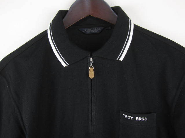 トロイブロス Troy Bros ポロシャツ 半袖 ハーフジップ M 黒 メンズ E325_画像3