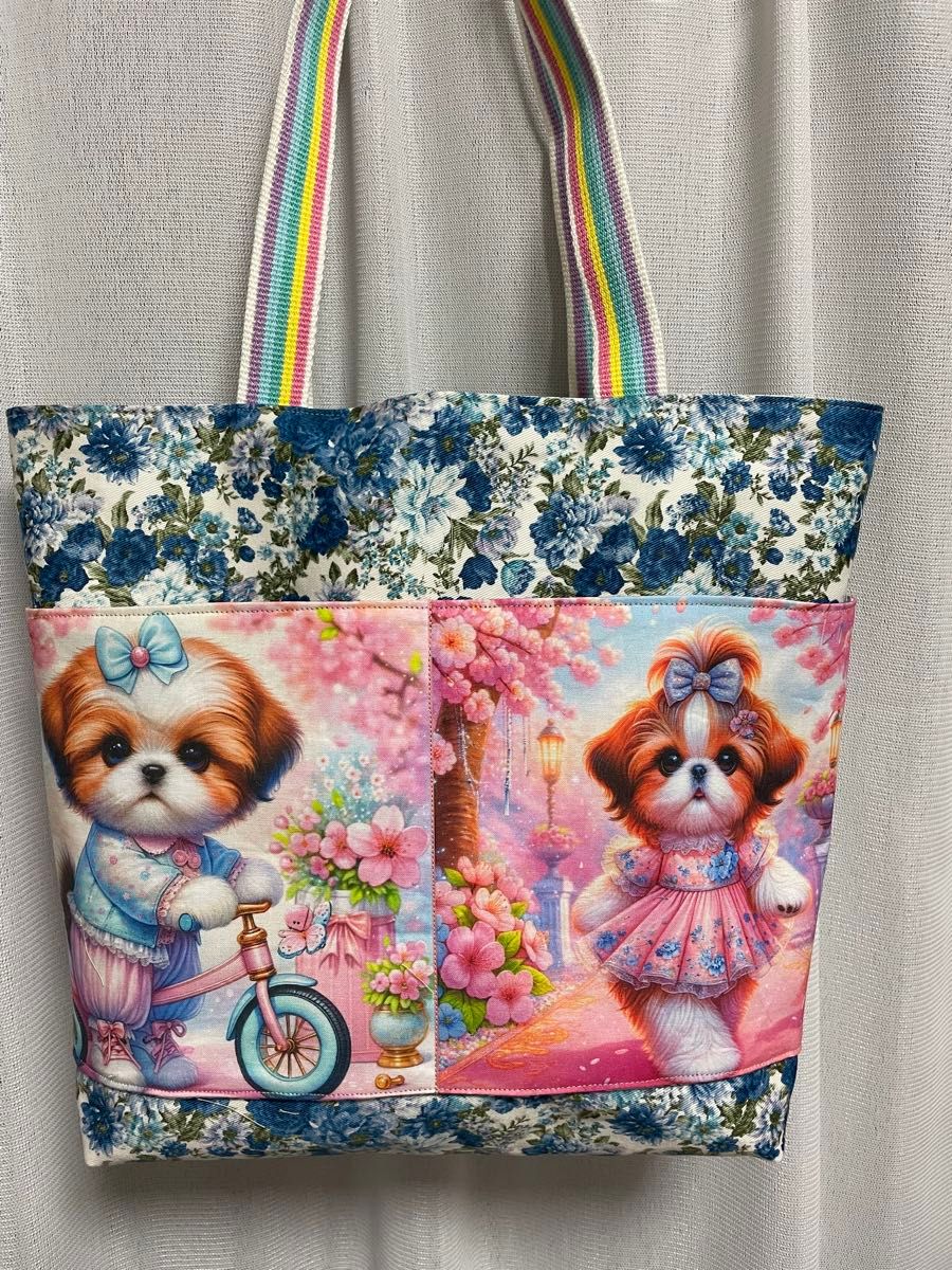 大人も着やすいシンプルファッション ハンドメイド トートバッグ ポケット6個｜Yahoo!フリマ シーズー トートバッグ