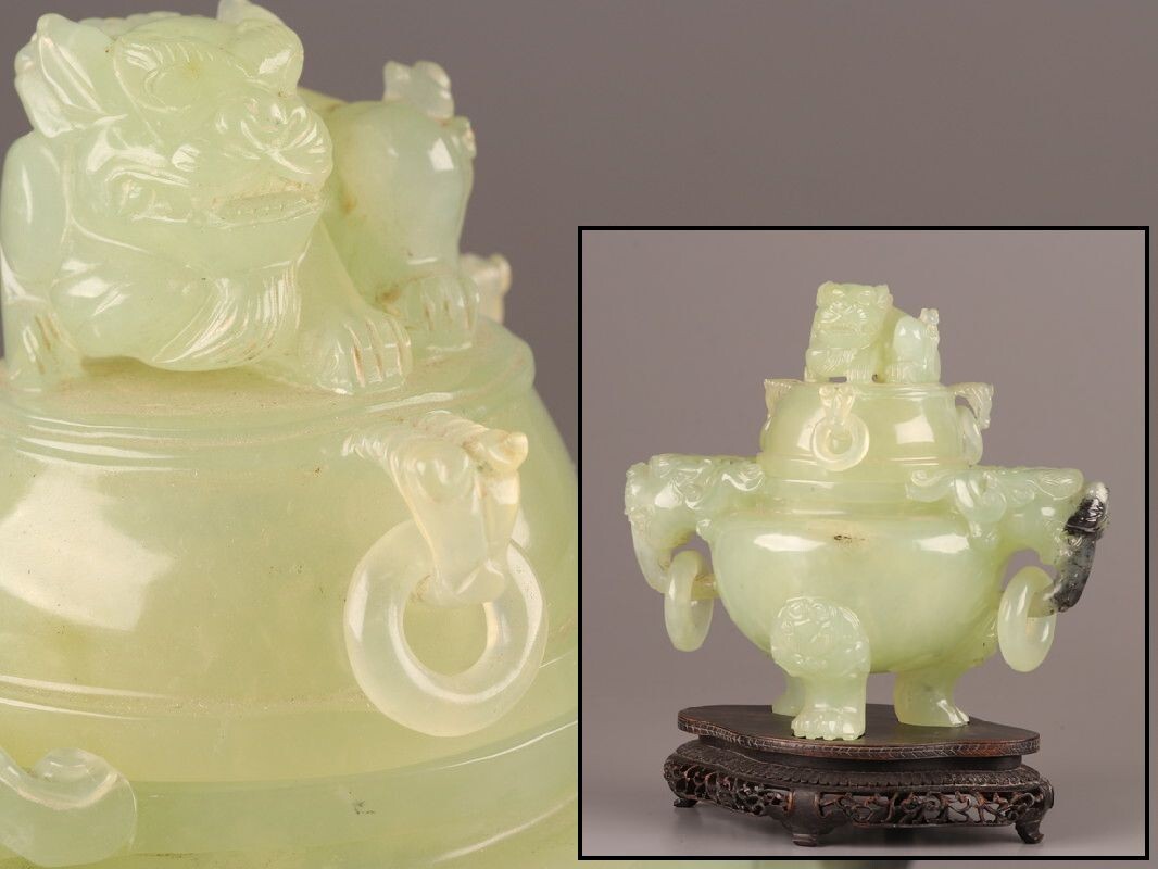 中国古玩 唐物 緑砡石 翡翠 香炉 時代物 D2061(東洋彫刻)|売買 中国古玩 唐物 緑砡石 翡翠 香炉 時代物 D2061(東洋彫刻)|売買