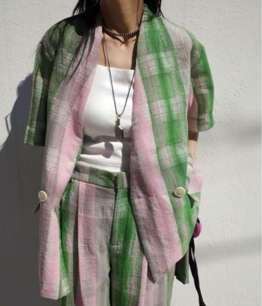 Ameri CHECK EMBROIDERY NO COLLAR JACKET|Yahoo!フリマ(旧 Ameri CHECK EMBROIDERY NO COLLAR JACKET|Yahoo!フリマ(旧