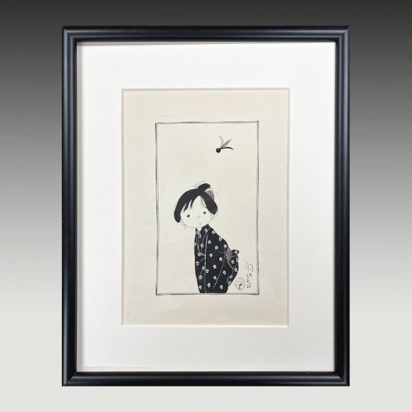 FCP】 真作保証 中島潔 紙本水彩画23.6x16.7cm 「羽の音」 うめ FCP】 真作保証 中島潔 紙本水彩画23.6x16.7cm 「羽の音」 うめ