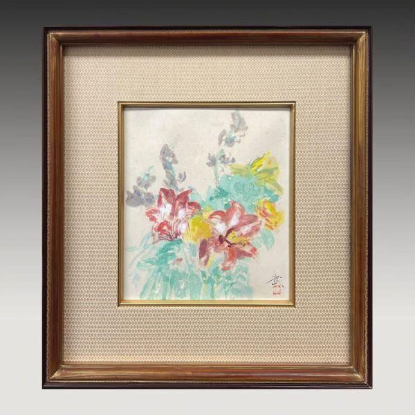 FCP】 真作保証 林武 肉筆水彩画27x24.4cm 「花」 文化勲章受章 FCP】 真作保証 林武 肉筆水彩画27x24.4cm 「花」 文化勲章受章