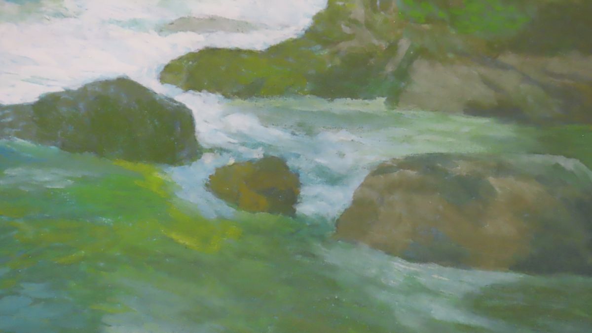 穂高「真作」日展の重鎮 堂本阿岐羅 「緑韻渓流」日本画 4号 共 穂高「真作」日展の重鎮 堂本阿岐羅 「緑韻渓流」日本画 4号 共