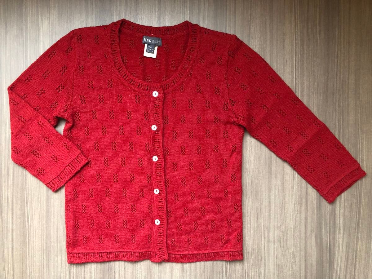 MNG stretch マンゴ 七分袖 ニット カーディガン 赤 レッド 女性 MNG stretch マンゴ 七分袖 ニット カーディガン 赤 レッド 女性