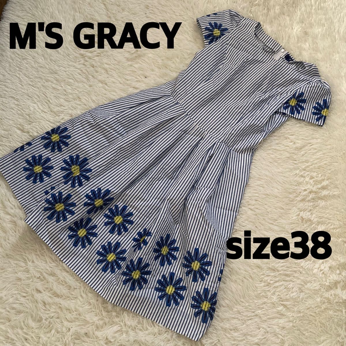 美品 エムズグレイシー M'S GRACY 花柄 ストライプ ワンピース38 美品 エムズグレイシー M'S GRACY 花柄 ストライプ ワンピース38
