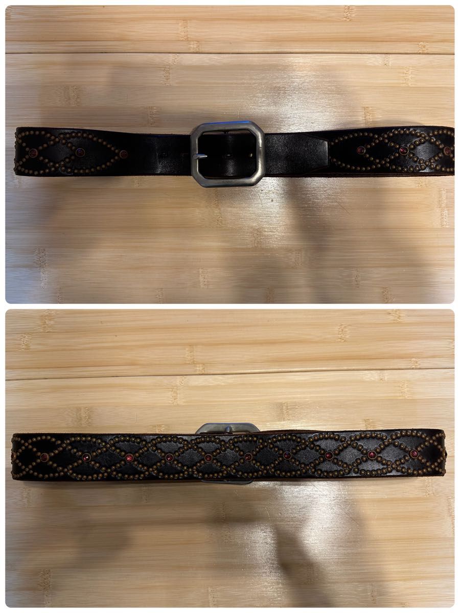 美品 HTC プレーンベルト ブラックレザー&レッドストーン×ブラス 美品 HTC プレーンベルト ブラックレザー&レッドストーン×ブラス