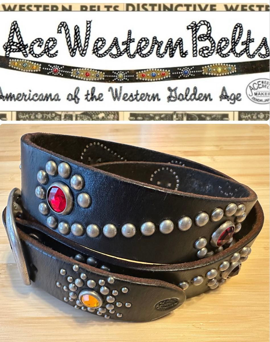 美品 ACE WESTERN シルバースタッズ × マルチカラーベルト 34 美品 ACE WESTERN シルバースタッズ × マルチカラーベルト 34