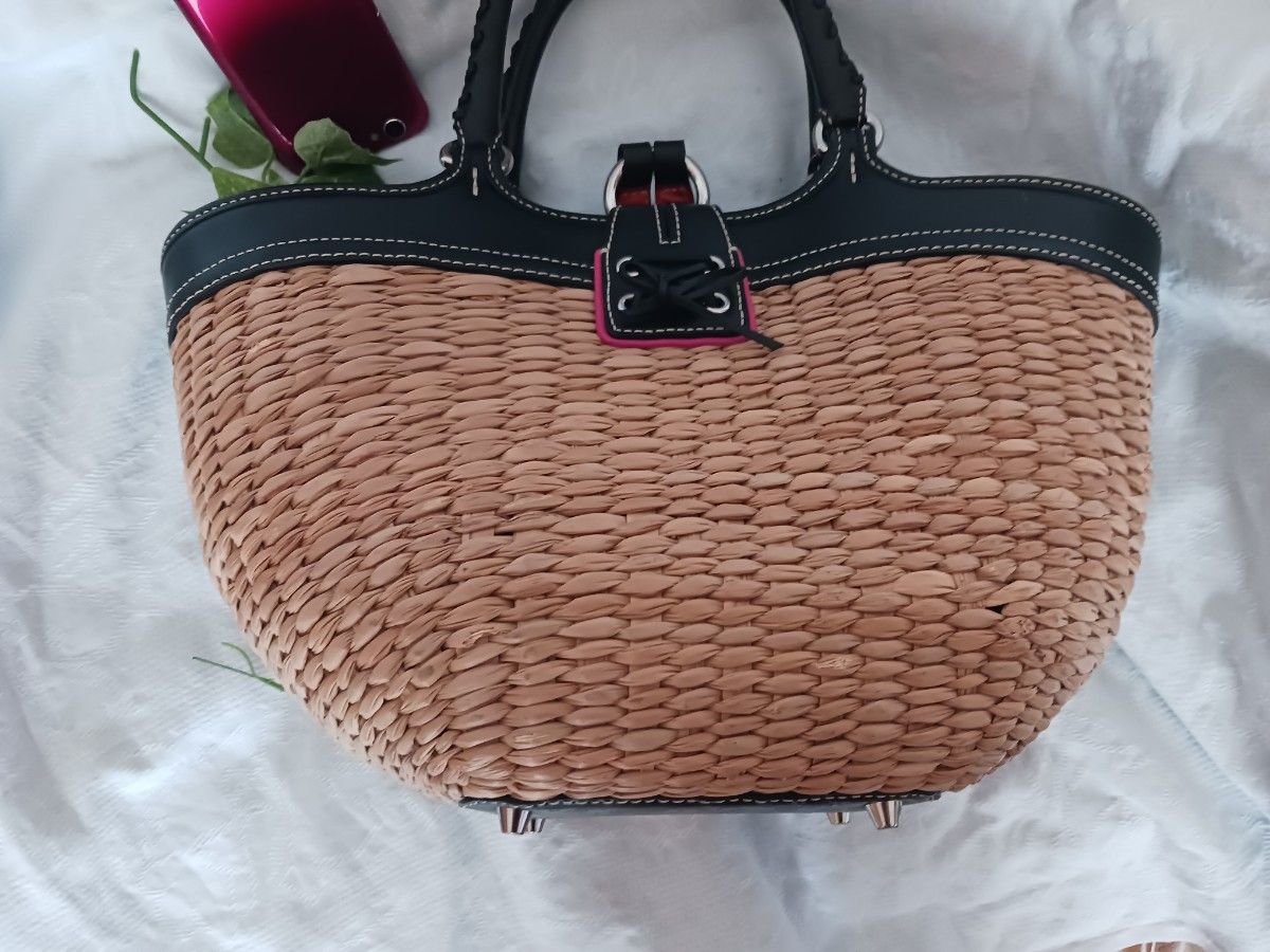 23×32 夏 COACH コーチ ストロー×レザー かごバッグ 23×32 夏 COACH コーチ ストロー×レザー かごバッグ