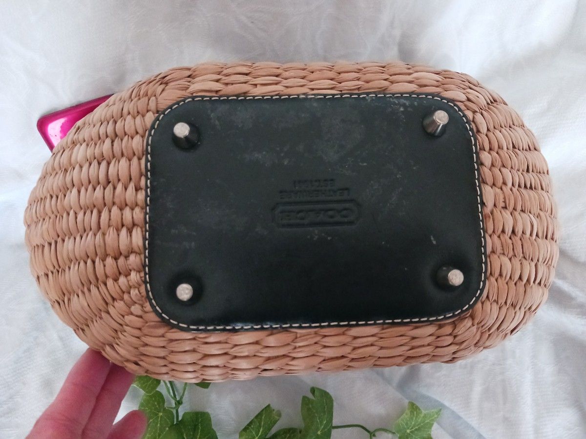 23×32 夏 COACH コーチ ストロー×レザー かごバッグ 23×32 夏 COACH コーチ ストロー×レザー かごバッグ