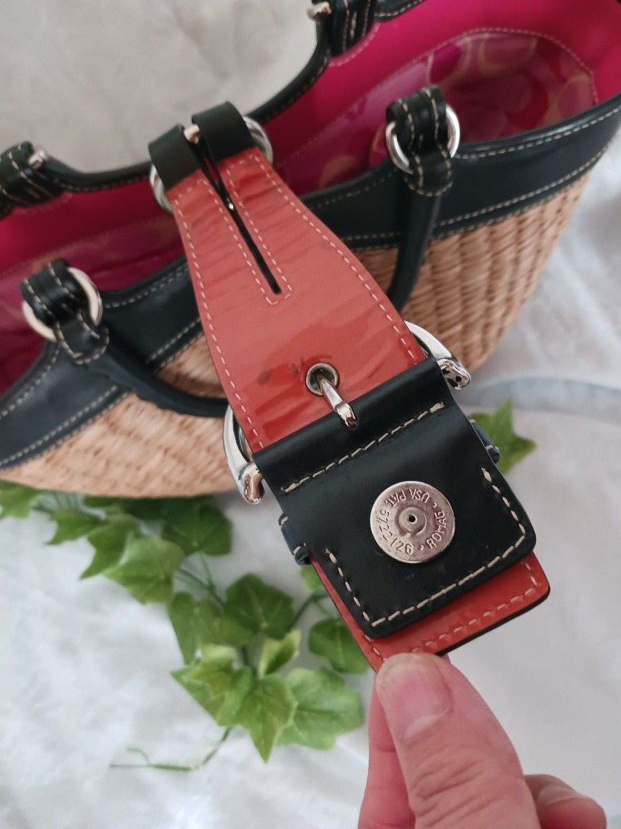 23×32 夏 COACH コーチ ストロー×レザー かごバッグ 23×32 夏 COACH コーチ ストロー×レザー かごバッグ