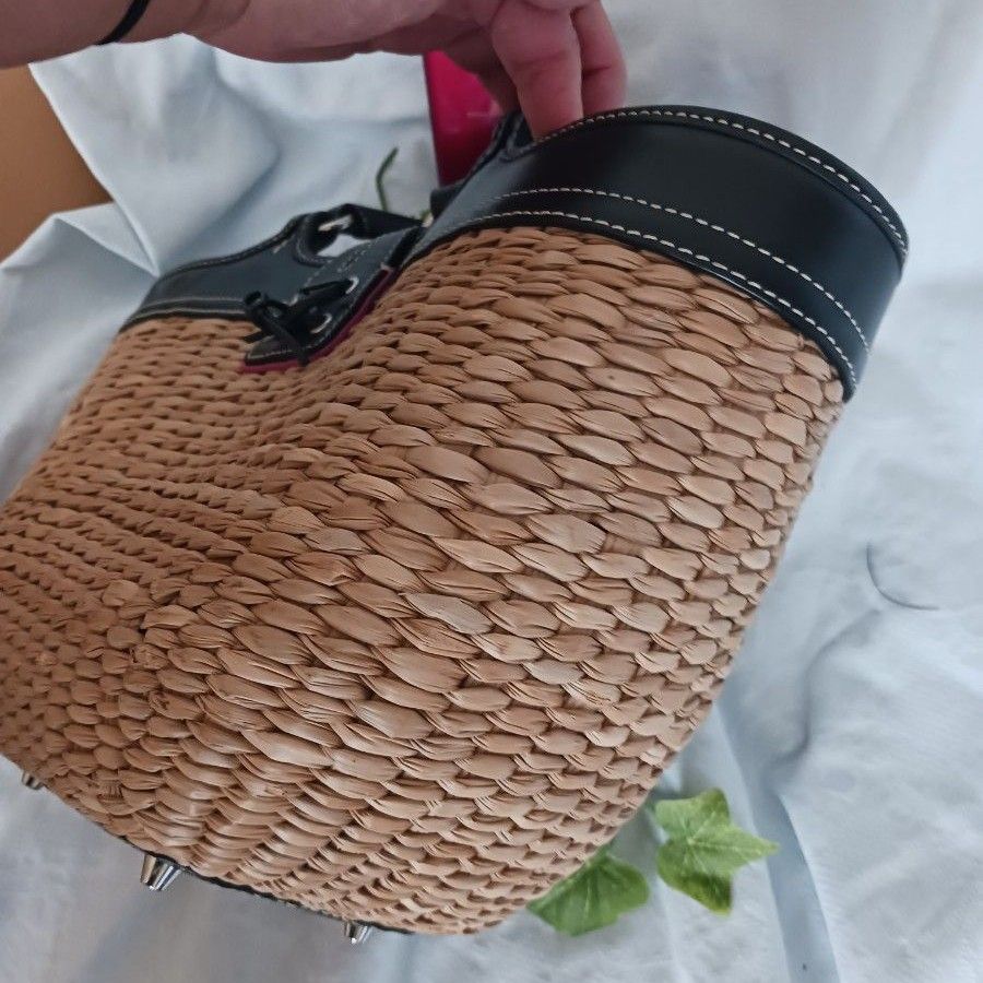 23×32 夏 COACH コーチ ストロー×レザー かごバッグ 23×32 夏 COACH コーチ ストロー×レザー かごバッグ