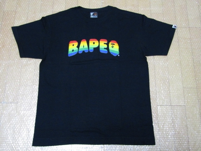 A BATHING APE A Bathing Ape BAPE Rainbow print T-shirt black [XL]USED goods have been cleaned 