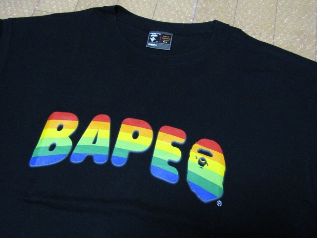 A BATHING APE A Bathing Ape BAPE Rainbow print T-shirt black [XL]USED goods have been cleaned 