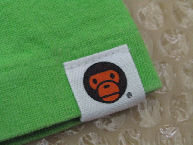 A BATHING APE アベイシングエイプ BAPE BABY MILO BIG FACE TEE グリーン 蛍光緑 キミドリ Ｔシャツ【XL】中古 ベビーマイロ_画像3