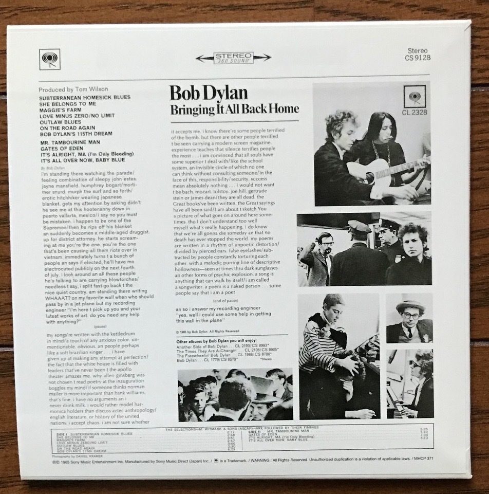 紙103 / 紙ジャケ / BOB DYLAN / Bringing It All Back Home / 国内盤 / ボブ・ディラン / 美品_画像2