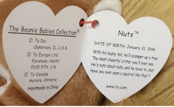 Ty Beanies soft toy squirrel Nuts 1996 year 1 month 21 day raw 