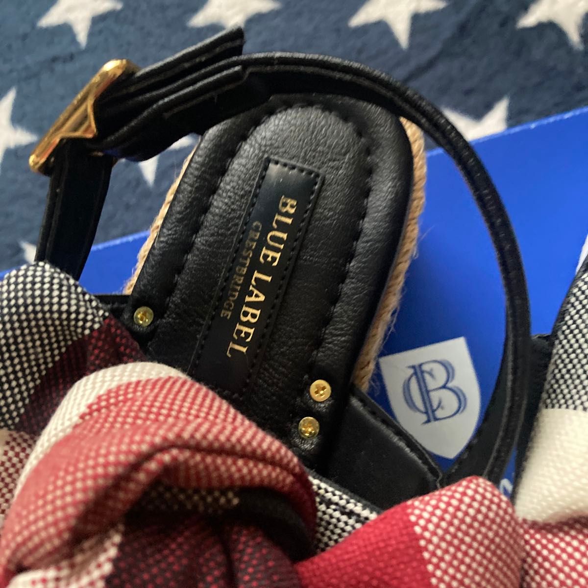 BLUE LABEL CRESTBRIDGE チェック柄リボンサンダル 24cm 未使用 BLUE LABEL CRESTBRIDGE チェック柄リボンサンダル 24cm 未使用