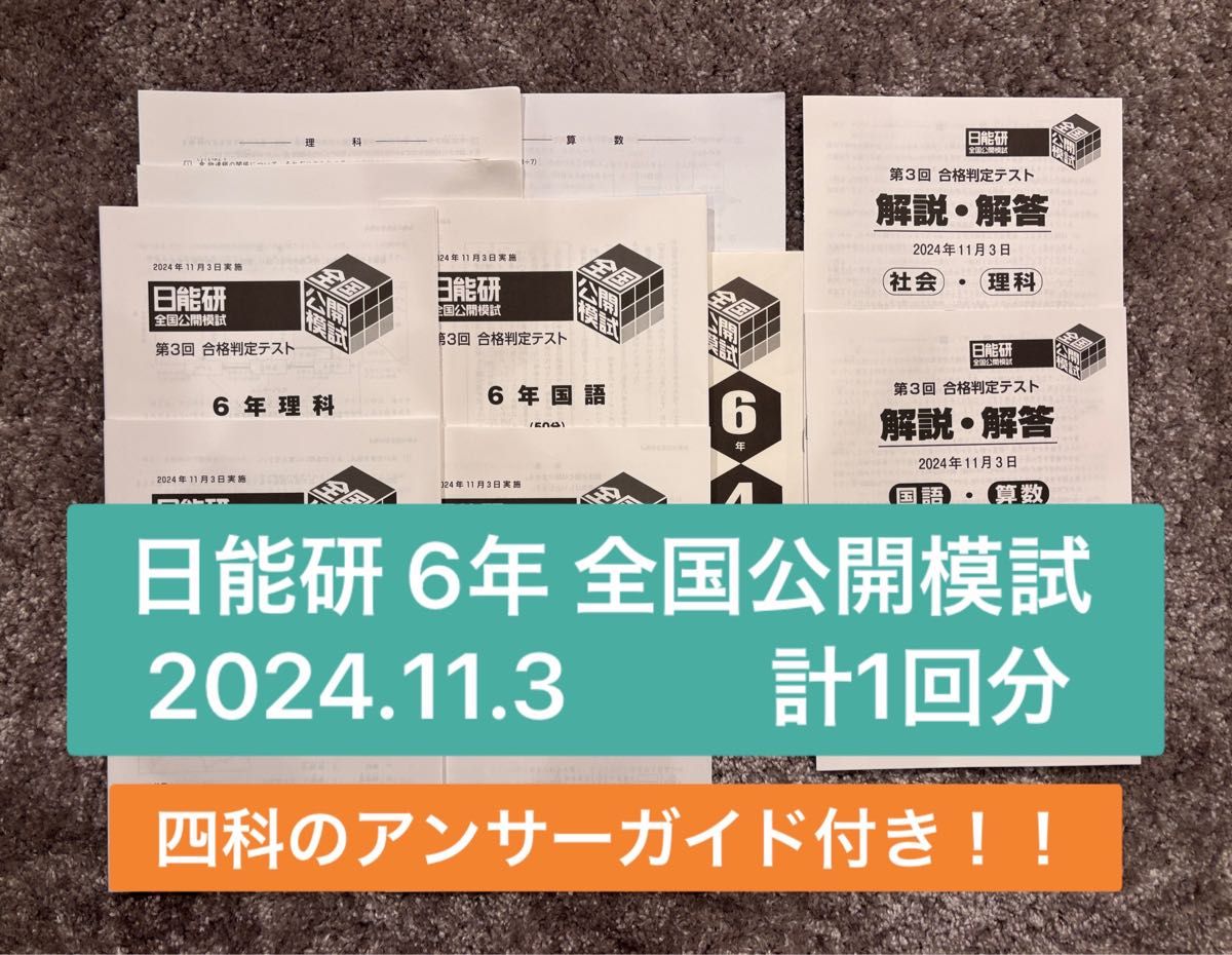 日能研 6年生 全国公開模試 2024年11月3日 4科目 実力判定テスト 日能研 6年生 全国公開模試 2024年11月3日 4科目 実力判定テスト