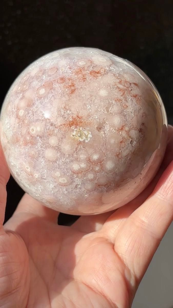 ピンク桜瑪瑙 さくらめのう スフィア ジオード 大玉 8cm かわいい 丸玉 格安 デンドリ 天然石