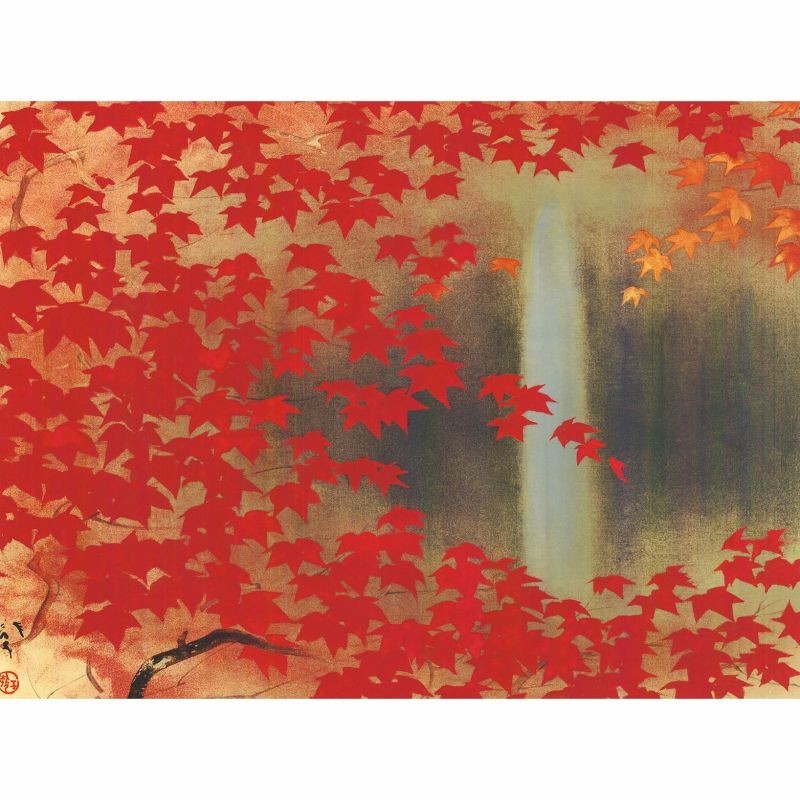 ☆川端龍子『滝に紅葉（F6号）』高精彩工芸画+手彩 新品 絵画 額付