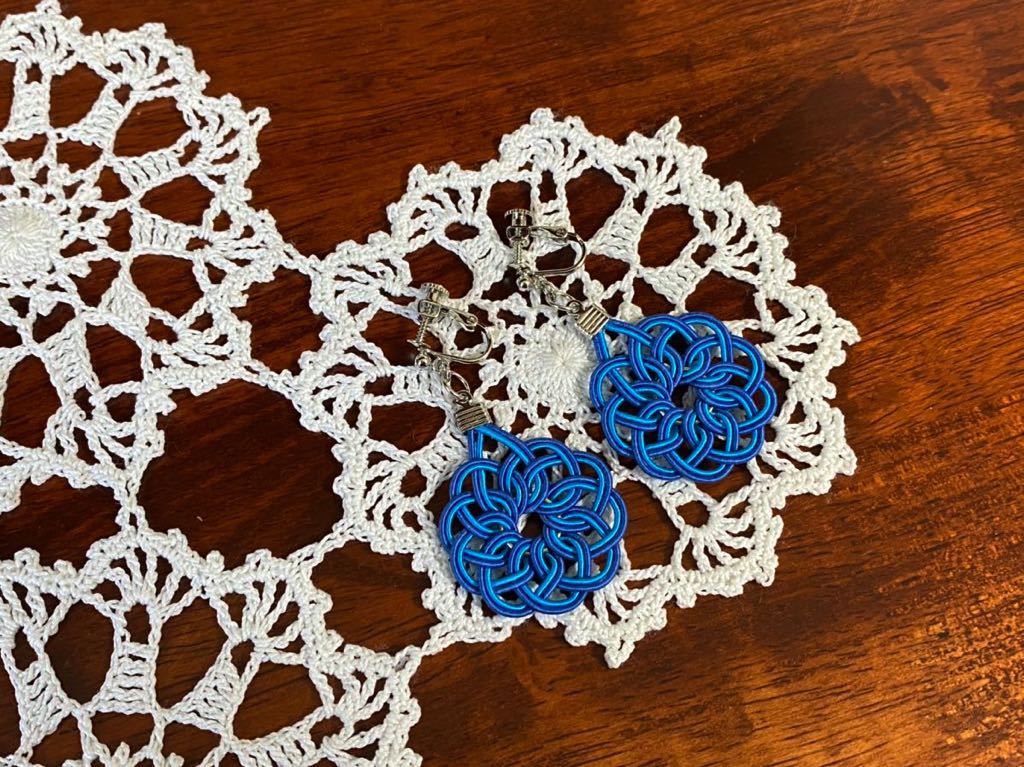 [ hand made ]* handmade mizuhiki skill earrings * earrings . lapis lazuli color light blue blue * race flower . flower 