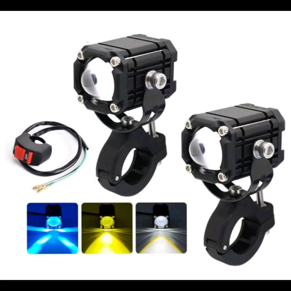 LED フォグランプ ヘッドライト バイク 車 プロジェクター ホワイト イエロー ブルー ストロボ 4モード 防水 12V
