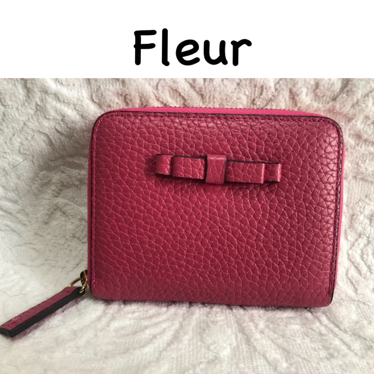【送料込み】　Fleur フルール リボン　ミニ財布　ウォレット　カードケース　ショッキング　ピンク　木本泉　コインケース