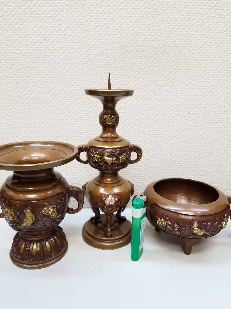 時代の名工シリーズ　辰善　山茶花　六具足　江州色　四寸五分　真鍮　重目　高岡鋳物　廃盤　アウトレット　デッドストック　仏壇　お内仏_画像9