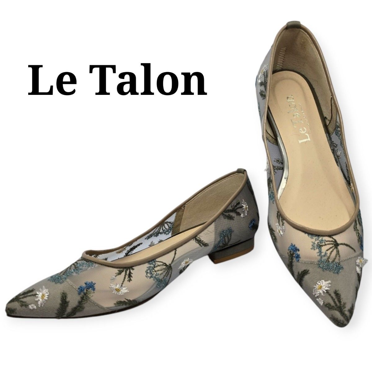 美品】Le Talon ルタロン レース 花柄 刺繍 フラット パンプス 美品】Le Talon ルタロン レース 花柄 刺繍 フラット パンプス