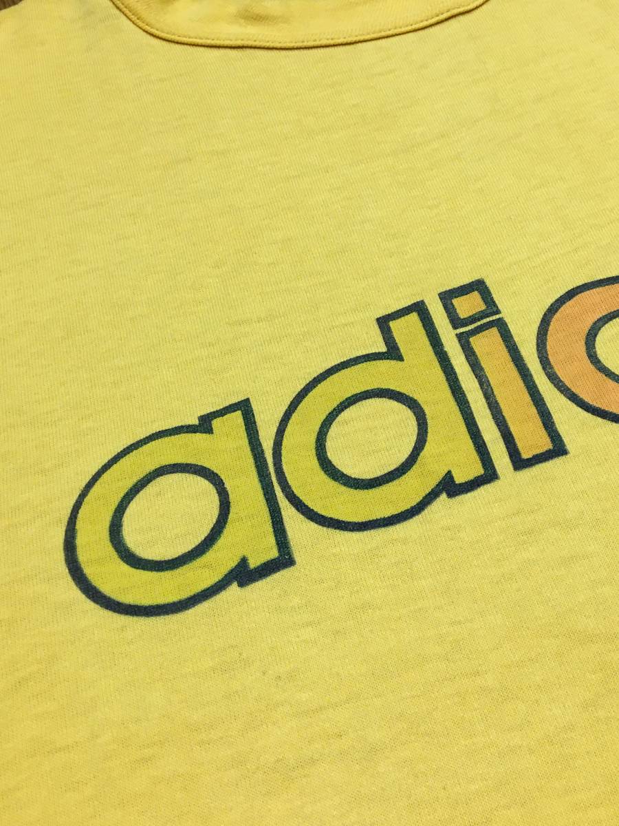 レア ビンテージ 70s adidas アディダス Tシャツ 黄色 レインボー トレフォイルロゴ ヴィンテージ vintage 古着 70年代_画像3