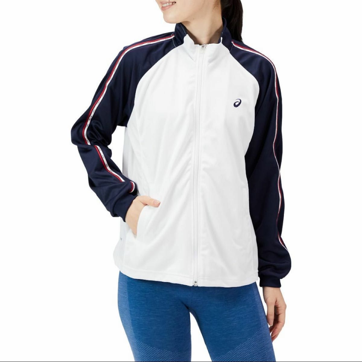 asics アシックス ジャージ ジャケット ホワイト/ネイビー 新品 asics アシックス ジャージ ジャケット ホワイト/ネイビー 新品