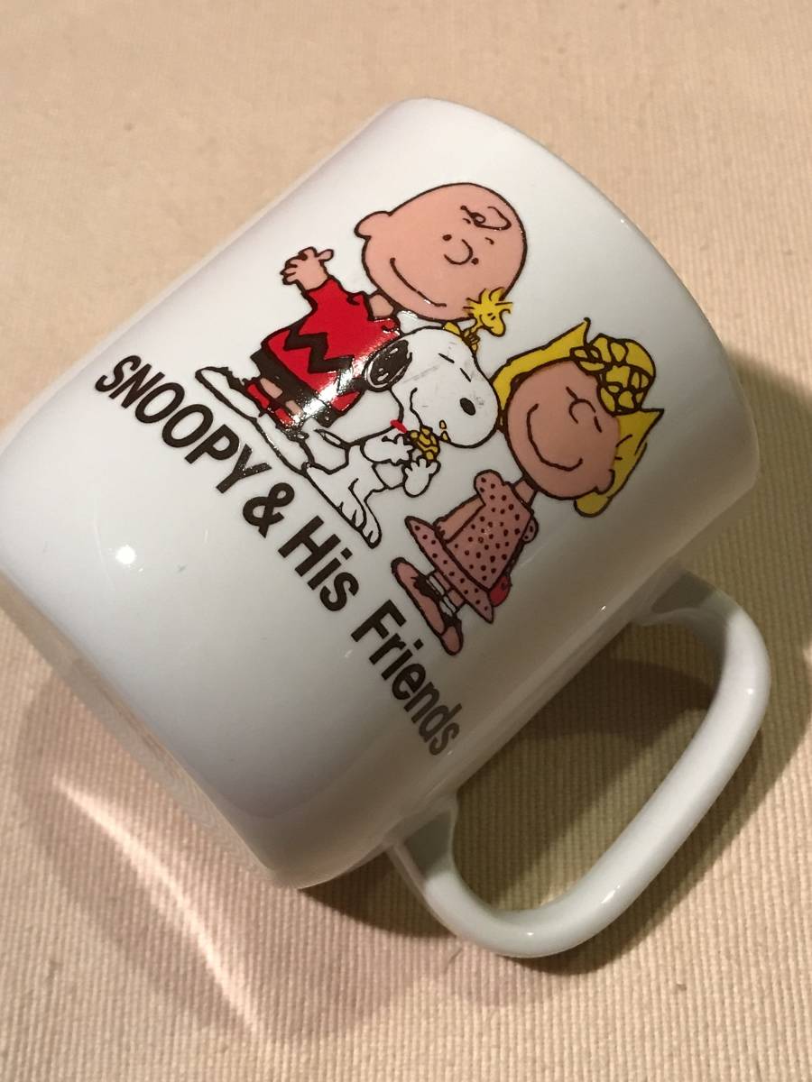 A513レトロ●スヌーピー マグカップ 陶器 蓋付き IVORY HOUSE/SNOOPY & His Friends/PEANUTS Characters 約φ9×11×h9㎝ 小汚れ小キズ_画像4