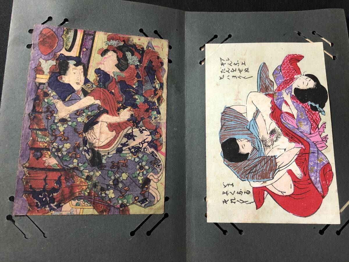 5780春画 彩色 16枚 □貼込帖□ 明治期 春本 艶本 艶画 わ印 木 5780春画 彩色 16枚 □貼込帖□ 明治期 春本 艶本 艶画 わ印 木