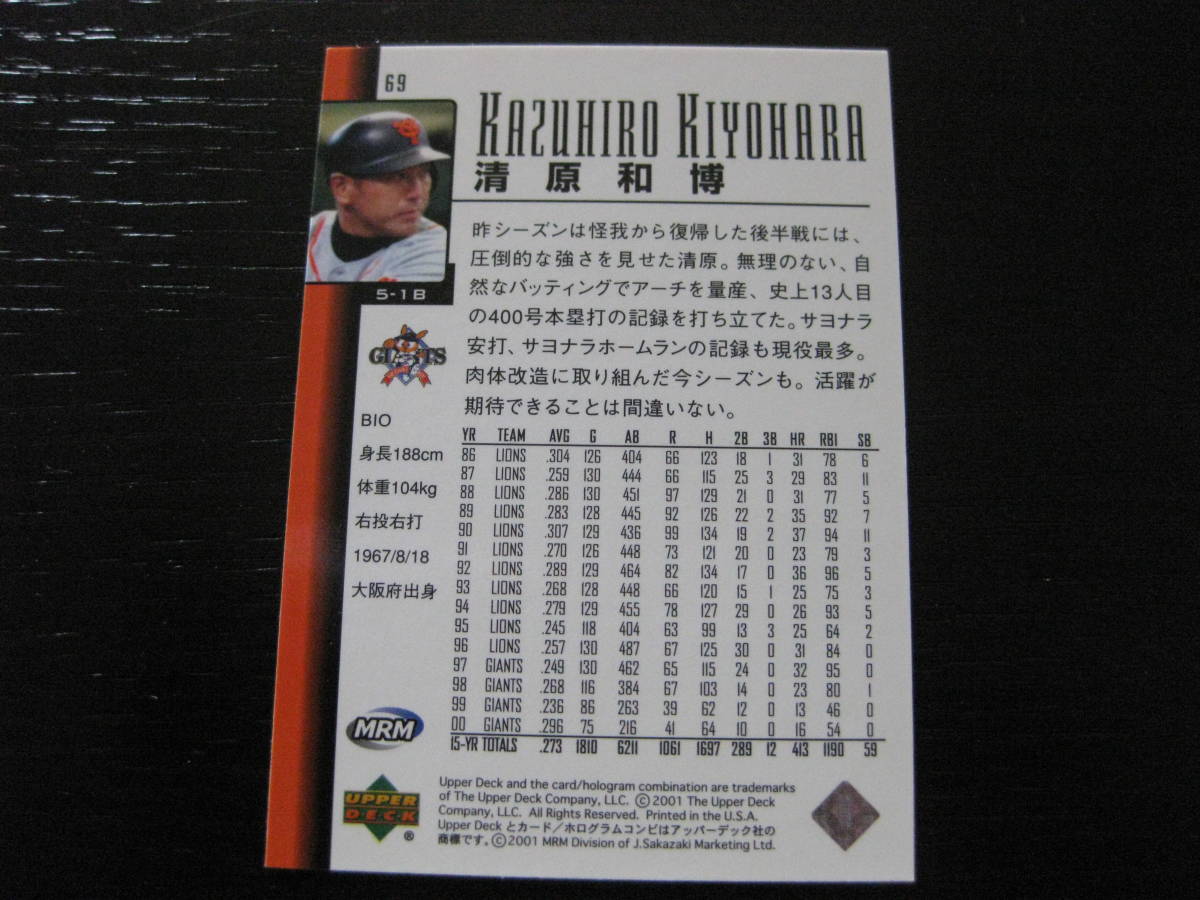清原和博 読売ジャイアンツ UPPER DECK アッパーデック プロ野球カード 2001_画像2