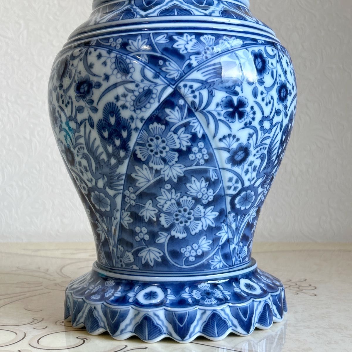 三洋陶器 龍峰窯 染付 更紗 花瓶 花器 ブルー 花鳥 壺 フラワー 三洋陶器 龍峰窯 染付 更紗 花瓶 花器 ブルー 花鳥 壺 フラワー