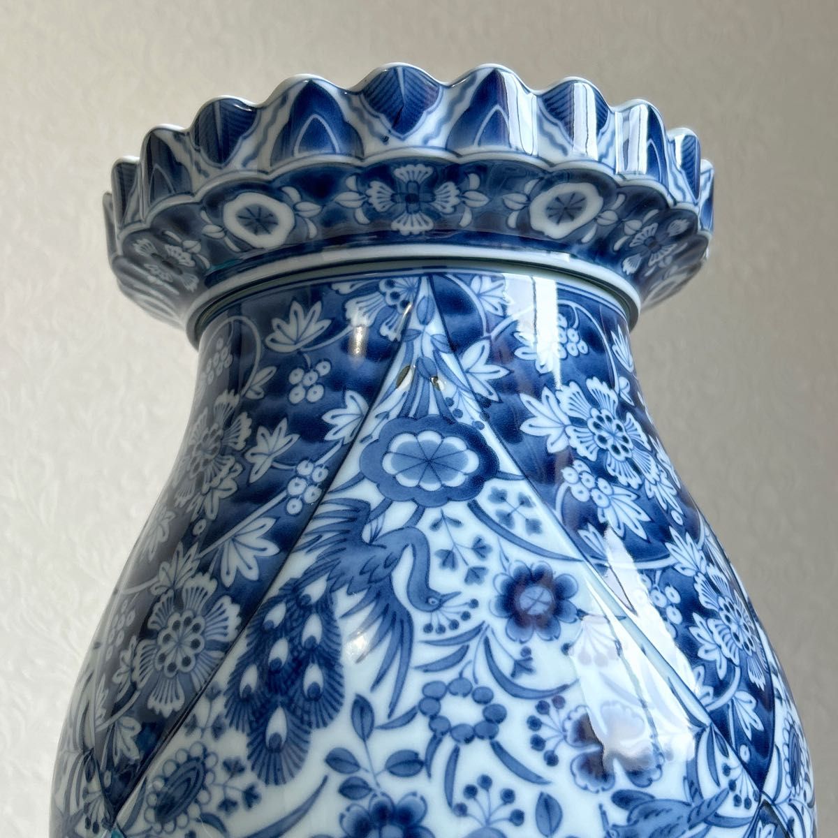 三洋陶器 龍峰窯 染付 更紗 花瓶 花器 ブルー 花鳥 壺 フラワー 三洋陶器 龍峰窯 染付 更紗 花瓶 花器 ブルー 花鳥 壺 フラワー